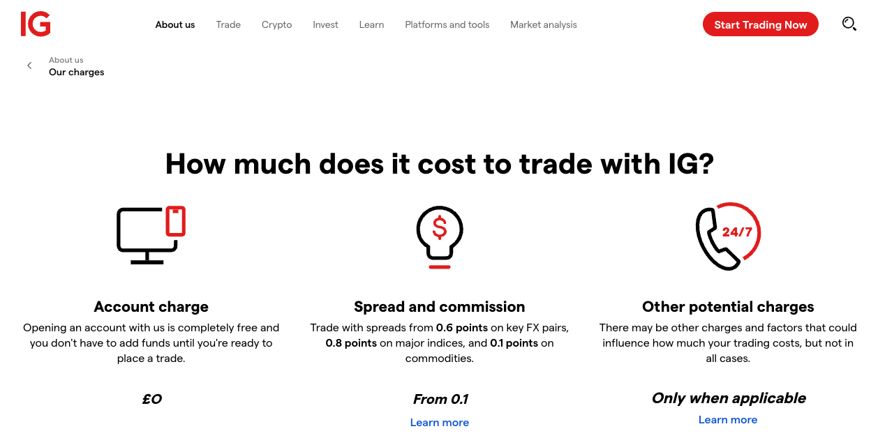 IG costs page