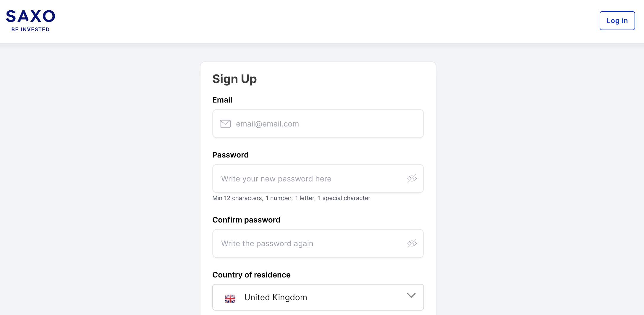 saxo sign up page